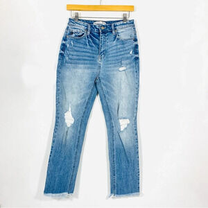 Kancan Womens Jeans Slim Straight Blue Sz 26 High Rise Casual Ankle Crop Fringe